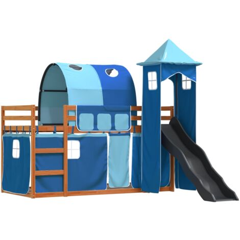 Letto a Castello con Scivolo e Tende Blu 90x200 cm vidaXL