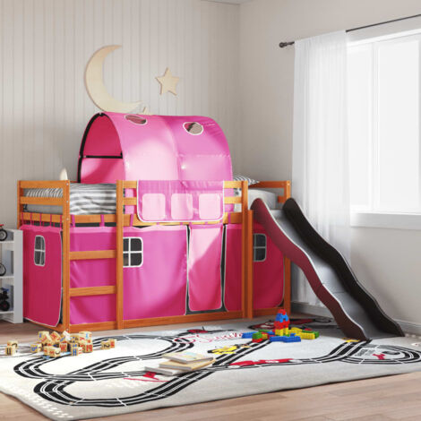 Letto a Castello con Scivolo e Tende Rosa 90x200 cm vidaXL