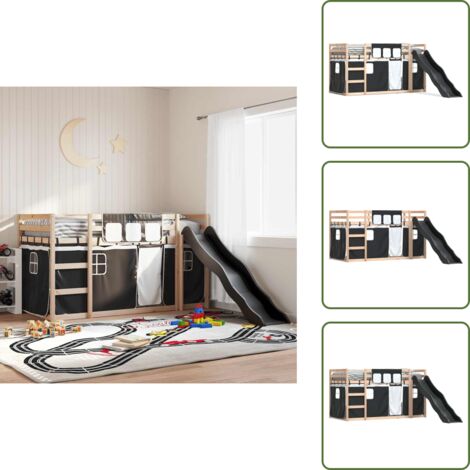 Letto a castello con sponde di sicurezza - vidaXL Letto a Castello con Scivolo e Tende Bianco e Nero 80x200 cm - Letto a castello in legno
