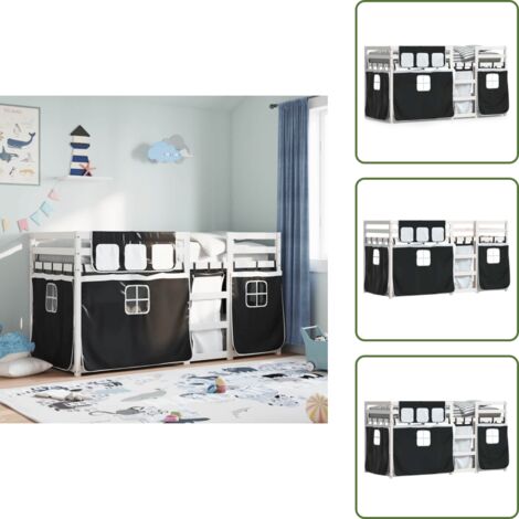 Letto a castello con sponde di sicurezza - vidaXL Letto a Castello senza Materasso Bianco e Nero 90x200cm in Pino - Letto a castello matrimoniale