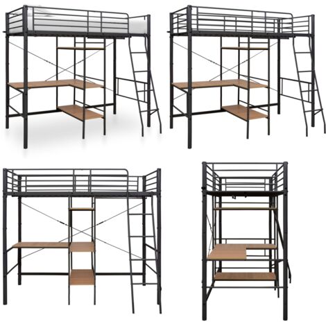 Letto a Castello con Tavolino Grigio in Metallo 90x200 cm - Letto in metallo - Letto per bambini