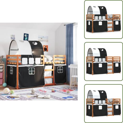 Letto a castello con tende - vidaXL Letto a Castello senza Materasso Bianco e Nero 90x200cm in Pino - Letto a castello con sponde di sicurezza
