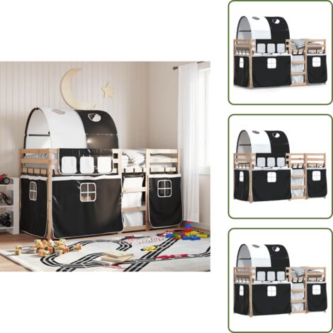 Letto a castello con tende - vidaXL Letto a Castello senza Materasso Bianco e Nero 90x200cm in Pino - Letto a castello con sponde di sicurezza