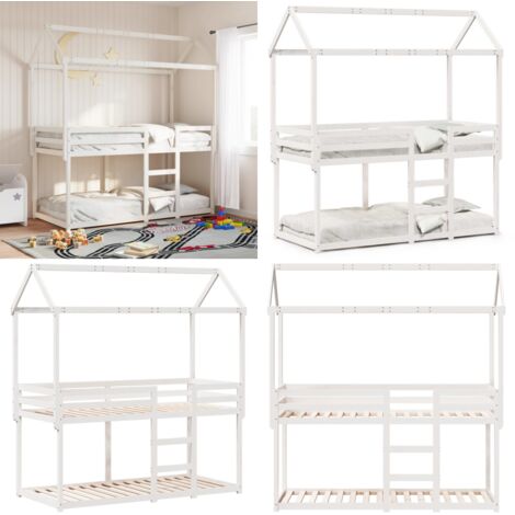 Letto a Castello con Tetto Bianco 80x200 cm Legno Massello Pino - Letto con tetto - Letto in legno