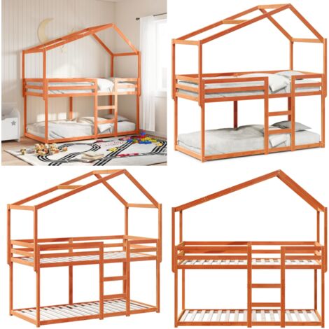 Letto a Castello con Tetto Cera 80x200 cm Legno Massello Pino - Letto con tetto - Letto in legno