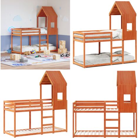 Letto a Castello con Tetto Cera 80x200 cm Legno Massello Pino - Letto con tetto - Letto in legno