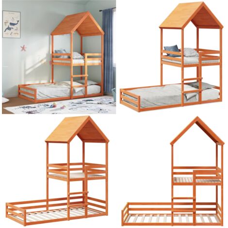 Letto a Castello con Tetto Cera 80x200 cm Legno Massello Pino - Letto per bambini - Letto in legno