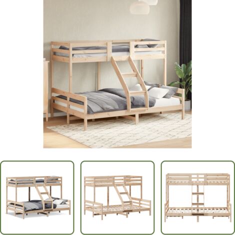 Letto a castello in pino -  Letto a Castello 80x200/140x200 cm in Legno Massello di Pino