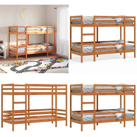 Letto a Castello Marrone Cera 75x190 cm in Legno di Pino - Letto a castello - Letto in legno