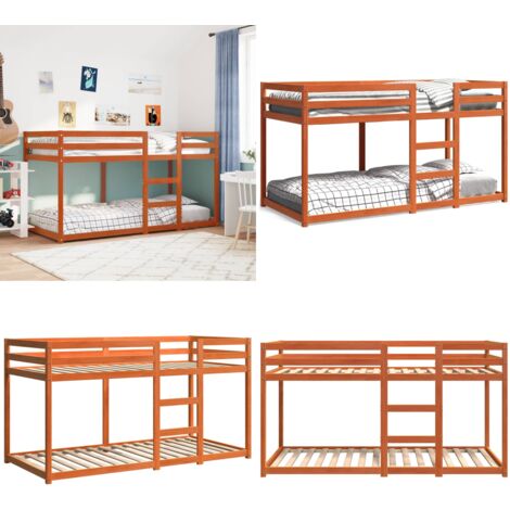 Letto a Castello Marrone Cera 80x200 cm in Legno di Pino - Letto in legno - Letto in pino