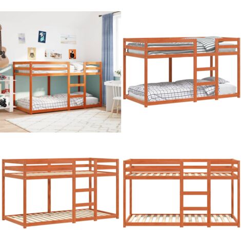 Letto a Castello Marrone Cera 90x190 cm in Legno di Pino - Letto per bambini - Letto in legno