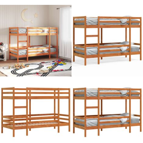 Letto a Castello Marrone Cera 90x200 cm in Legno di Pino - Letto a castello in pino - Letto a castello per stanza piccola