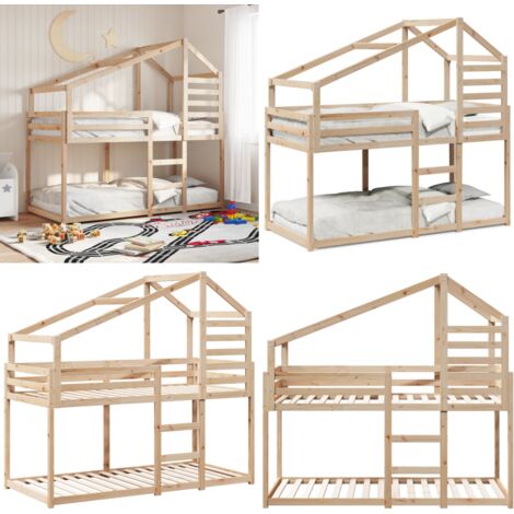 Letto a Castello senza Materasso 90x190 cm Legno di Pino - Letto per bambini - Letto con tetto