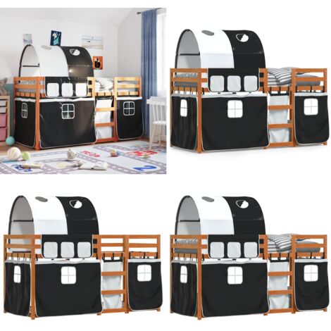 Letto a Castello senza Materasso Bianco e Nero 80x200cm in Pino - Letto a castello bambino - Letto a castello con tende