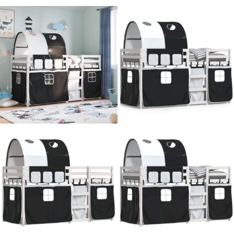 Letto a Castello senza Materasso Bianco e Nero 90x200cm in Pino - Letto a castello in legno - Letto a castello per bambini