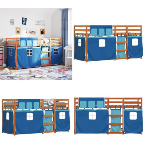 Letto a Castello senza Materasso Blu 90x190cm Massello Pino - Letto a castello con tende - Letto a castello bambino