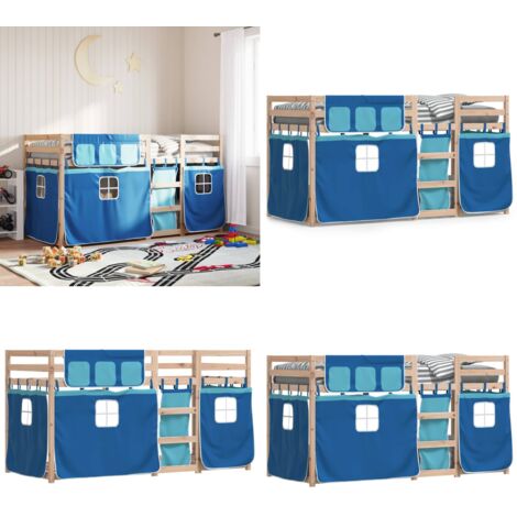Letto a Castello senza Materasso Blu 90x190cm Massello Pino - Letto a castello in legno - Letto a castello bambino