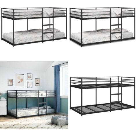 Letto a Castello senza Materasso Nero 90x200 cm in Acciaio - Letto a soppalco - Letto a soppalco in acciaio