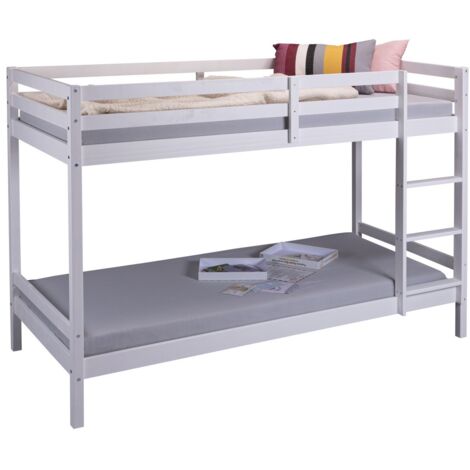 Letto a Castello Singolo Doghe 90x200 cm Bianco con Scaletta