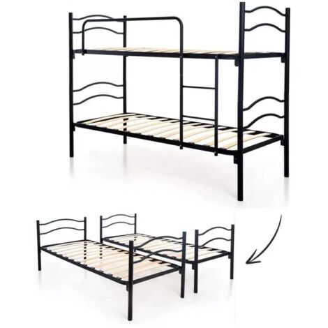 letto a castello smontabile in metallo nero 203x145,5x83 cm