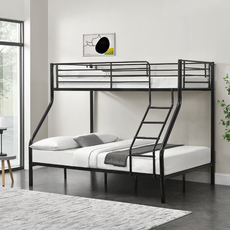 Letto a Castello Sortland a 3 Posti con Barriera Anticaduta e Scaletta 200 x 140/90 cm Metallo - Nero [neu.haus]