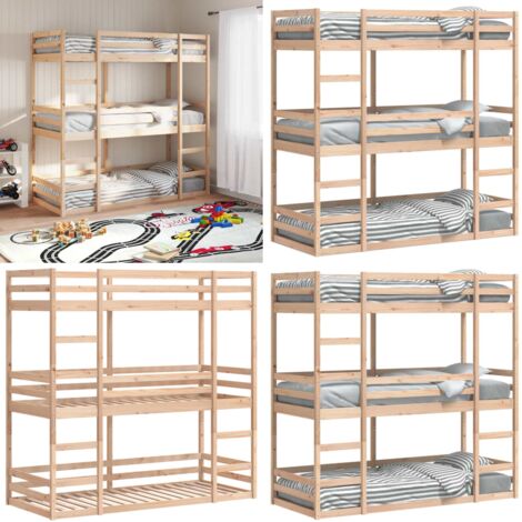 Letto a Castello Triplo 80x200 cm in Legno Massello di Pino - Letto in legno - Letto triplo