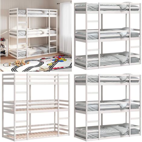 Letto a Castello Triplo Bianco 90x200 cm Legno Massello di Pino - Letto a castello triplo - Letto a castello in legno