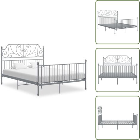 Letto a castello - vidaXL Giroletto Grigio in Metallo 160x200 cm - Letto a doghe