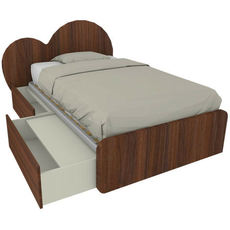 Letto a cuore 1 piazza e mezza con cassettoni - 120x190 cm - Made in Italy - Noce canaletto