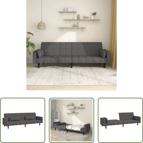 Letto a due posti -  Divano Letto a 2 Posti con 2 Cuscini Grigio Scuro in Tessuto