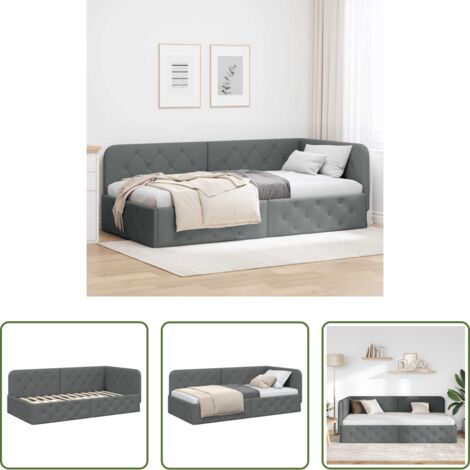 Letto a L -  Cornice del letto ad angolo Grigio scuro 100 x 200 cm Tessuto