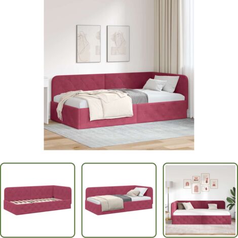 Letto a L -  Cornice del letto ad angolo Rosso Vino 100 x 200 cm Velluto