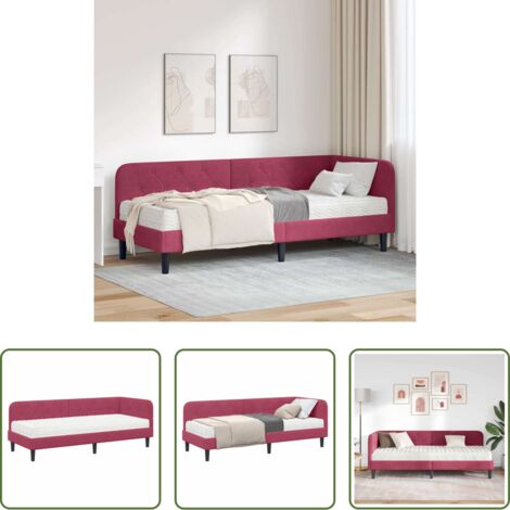 Letto a L -  Cornice del letto ad angolo Rosso Vino 80 x 200 cm Velluto