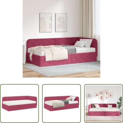 Letto a L -  Cornice del letto ad angolo Rosso Vino 90 x 190 cm Velluto
