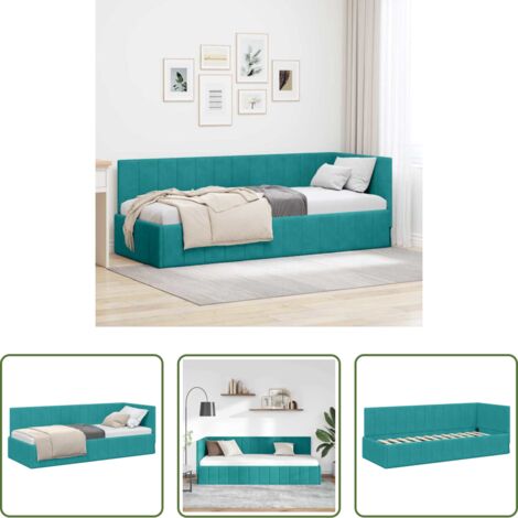 Letto a L -  Cornice del letto ad angolo Turchese 80 cm x 200 cm Velluto