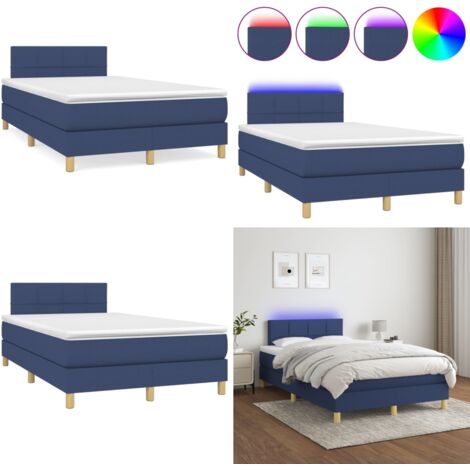 Letto a Molle con Materasso e LED Blu 120x190 cm in Tessuto - Materasso a molle - Letto con LED