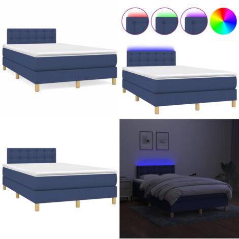Letto a Molle con Materasso e LED Blu 120x190 cm in Tessuto - Materasso a molle - Letto con LED