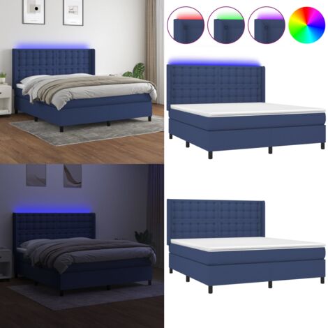 Letto a Molle con Materasso e LED Blu 160x200 cm in Tessuto - Materasso a molle - Letto con LED