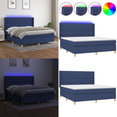 Letto a Molle con Materasso e LED Blu 160x200 cm in Tessuto - Materasso a molle - Letto con LED