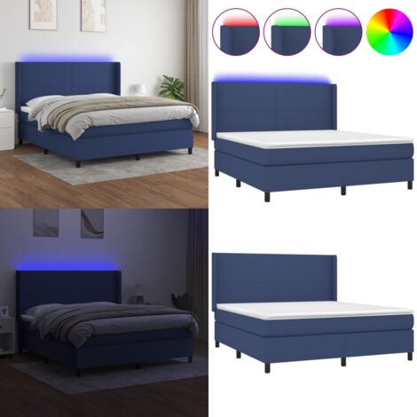Letto a Molle con Materasso e LED Blu 160x200 cm in Tessuto - Materasso a molle - Letto con LED