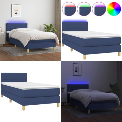 Letto a Molle con Materasso e LED Blu 80x200 cm in Tessuto - Materasso a molle - Letto con LED