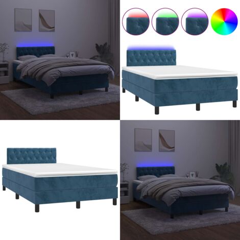 Letto a Molle con Materasso e LED Blu Scuro 120x190 cm in Velluto - Materasso a molle - Letto con LED