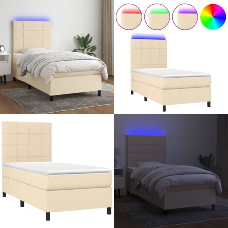 Letto a Molle con Materasso e LED Crema 80x200 cm in Tessuto - Materasso a molle - Letto con LED
