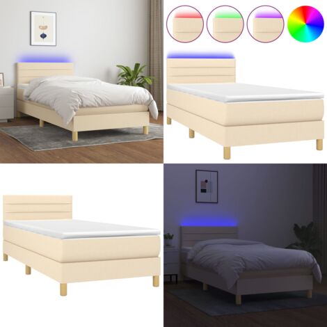 Letto a Molle con Materasso e LED Crema 80x200 cm in Tessuto - Materasso a molle - Letto con LED