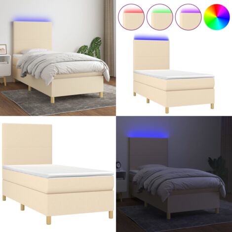 Letto a Molle con Materasso e LED Crema 90x200 cm in Tessuto - Materasso a molle - Letto con LED