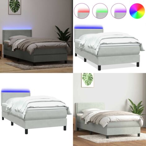 Letto a Molle con Materasso e LED Grigio Chiaro 80x210 cm Velluto - Materasso a molle insacchettate - Letto con luci LED