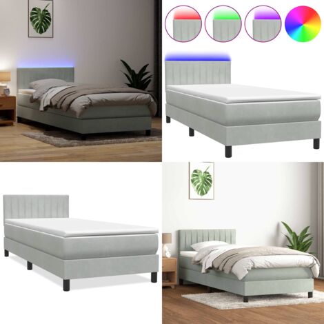 Letto a Molle con Materasso e LED Grigio Chiaro 80x210 cm Velluto - Materasso a molle insacchettate - Letto con luci LED