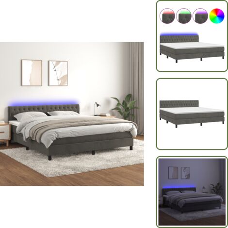 Letto a Molle con Materasso e LED, Letto Matrimoniale, Letto per adulti Grigio Scuro 160x200 cm KDLO495819 MaisonChic