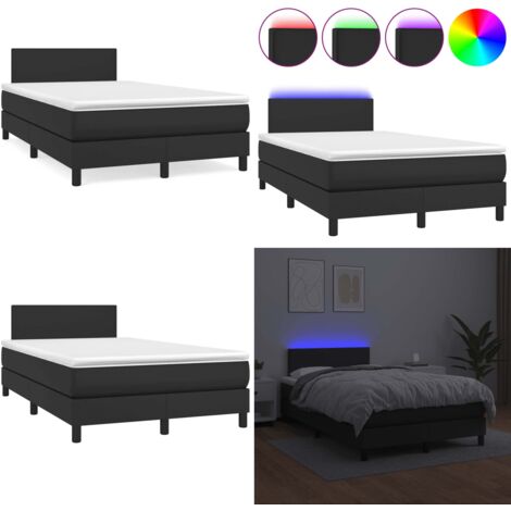 Letto a Molle con Materasso e LED Nero 120x190 cm in Similpelle - Materasso a molle - Letto con LED