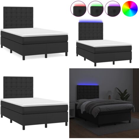 Letto a Molle con Materasso e LED Nero 120x190 cm in Similpelle - Materasso a molle - Letto con LED